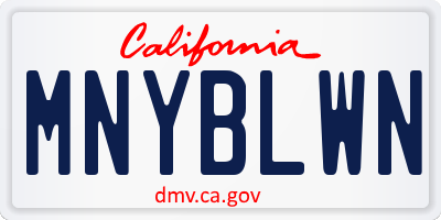 CA license plate MNYBLWN