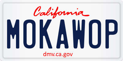 CA license plate MOKAWOP