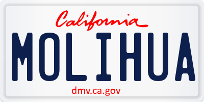 CA license plate MOLIHUA