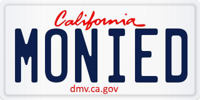 CA license plate MONIED