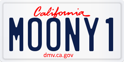 CA license plate MOONY1