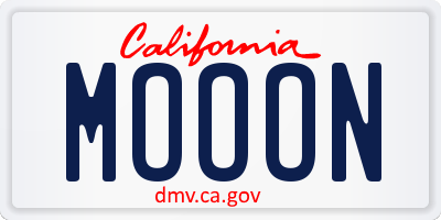 CA license plate MOOON