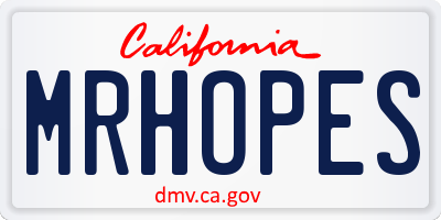 CA license plate MRHOPES