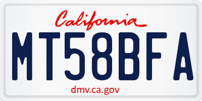 CA license plate MT58BFA