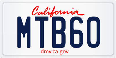 CA license plate MTB60