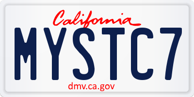 CA license plate MYSTC7