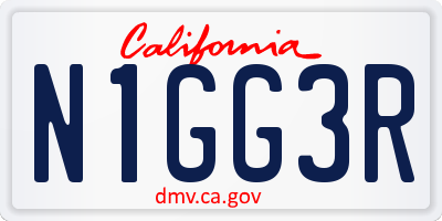 CA license plate N1GG3R