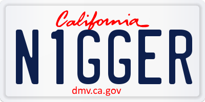 CA license plate N1GGER