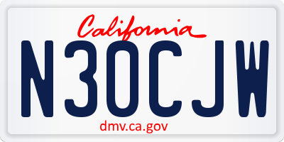 CA license plate N30CJW