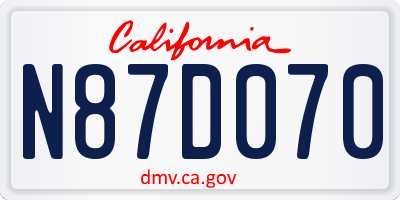 CA license plate N87D070