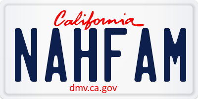 CA license plate NAHFAM