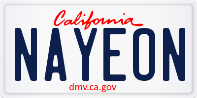 CA license plate NAYEON