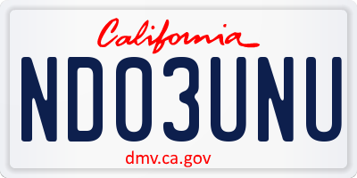 CA license plate ND03UNU