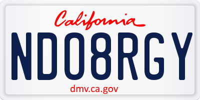 CA license plate NDO8RGY