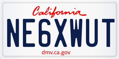 CA license plate NE6XWUT