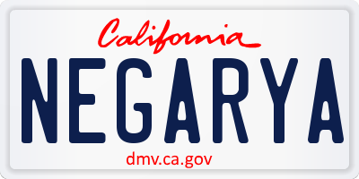 CA license plate NEGARYA