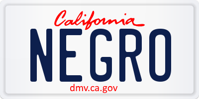 CA license plate NEGRO