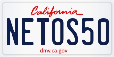 CA license plate NETOS50