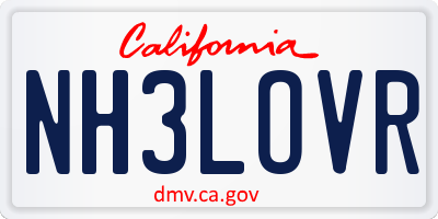 CA license plate NH3LOVR