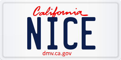 CA license plate NICE
