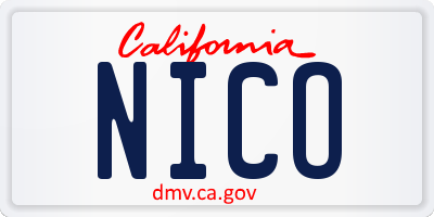 CA license plate NICO