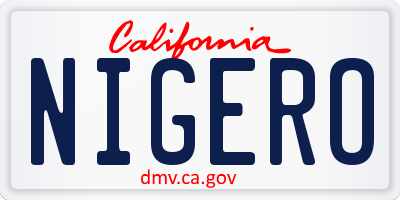 CA license plate NIGERO