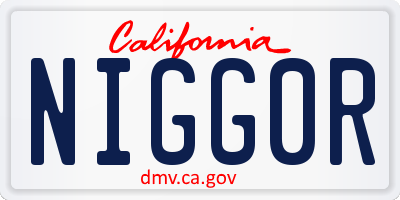 CA license plate NIGG0R