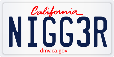 CA license plate NIGG3R