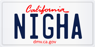 CA license plate NIGHA