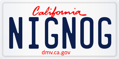 CA license plate NIGNOG