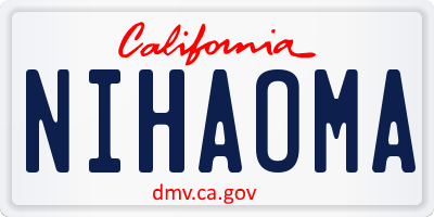 CA license plate NIHAOMA