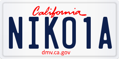 CA license plate NIKO1A