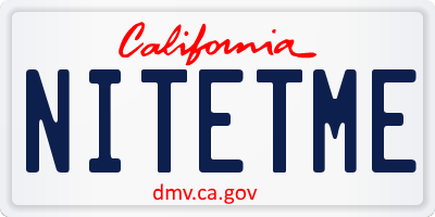 CA license plate NITETME