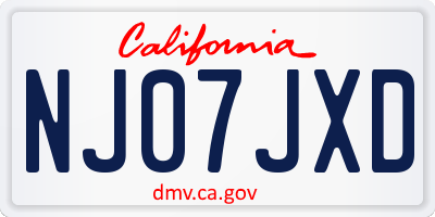 CA license plate NJ07JXD