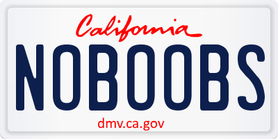 CA license plate NOBOOBS