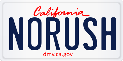 CA license plate NORUSH