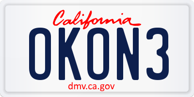 CA license plate OKON3