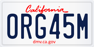 CA license plate ORG45M