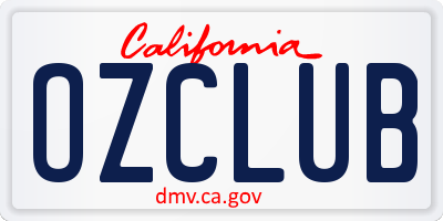 CA license plate OZCLUB