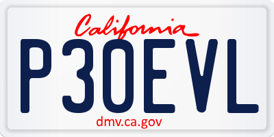 CA license plate P30EVL