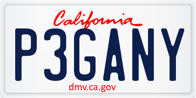 CA license plate P3GANY