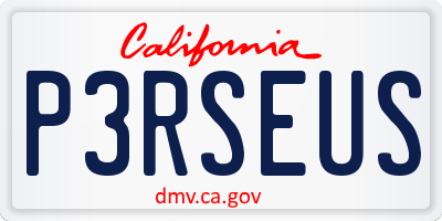 CA license plate P3RSEUS
