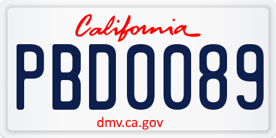 CA license plate PBD0089