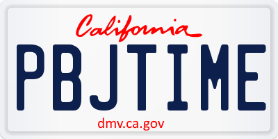 CA license plate PBJTIME