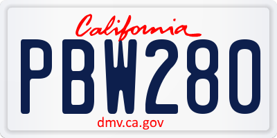 CA license plate PBW280