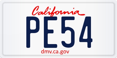 CA license plate PE54