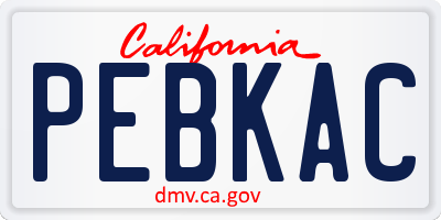 CA license plate PEBKAC