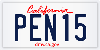 CA license plate PEN15