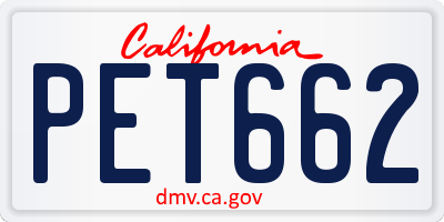 CA license plate PET662