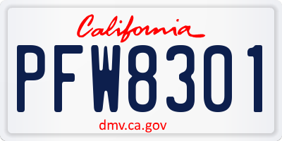 CA license plate PFW8301